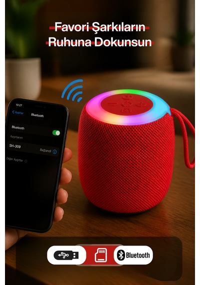 Rgb Işıklı Şarjlı Bluetooth Hoparlör - Type-c - Fm Radyo - Usb - Hafıza Kartı