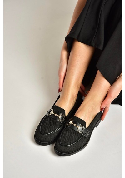 Fox Shoes Y330722104 Siyah Triko Kumaş Toka Detaylı Günlük Kadın Ayakkabı Siyah