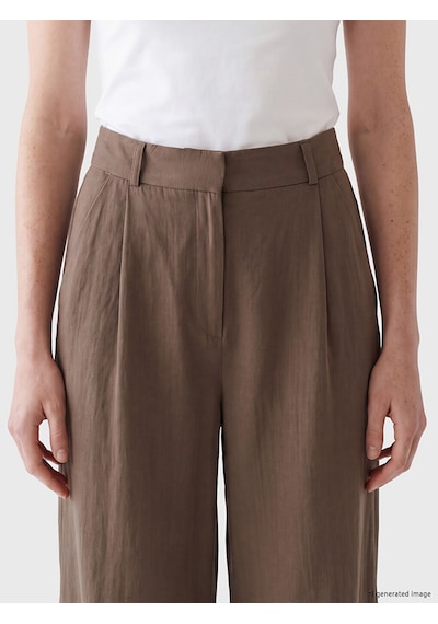 Lcw Comfort Haki Geniş Paça Pileli Kadın Kumaş Pantolon