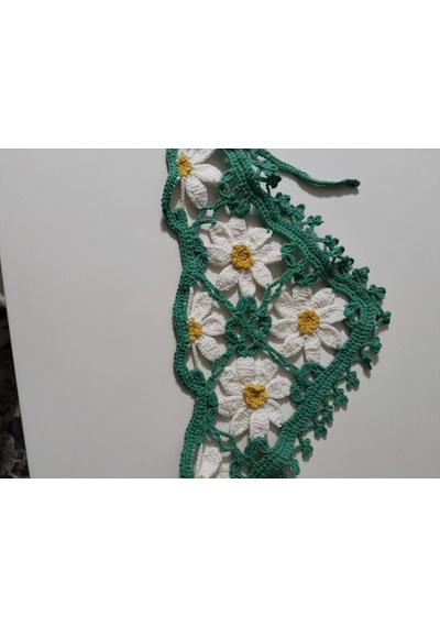 Yeşil Papatya Desen Bandana Beyaz - Yeşil