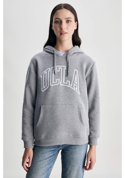 Ucla Rıley Gri Kapüşonlu Nakışlı Standard Fit Kadın Sweatshirt Gri