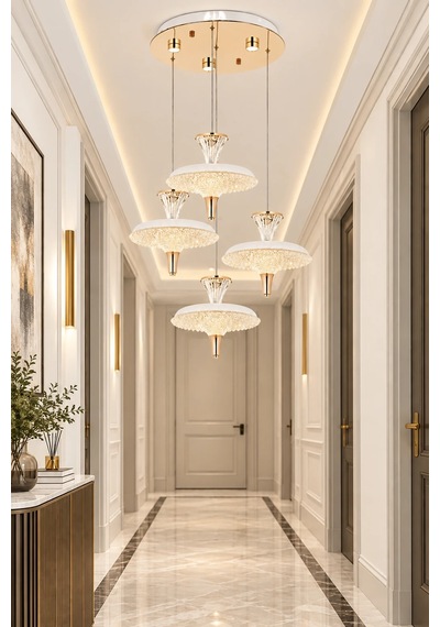 Modern Premium Gold Sarkıt Avize 4'lü Led Salon Yemek Odası Avizesi 69w 3 Renk Beyaz