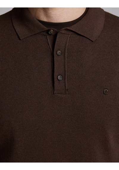 Pierre Cardin Kahverengi Slim Fit Düğmeli Polo Yaka Basic Triko Kazak 50333894-vr029