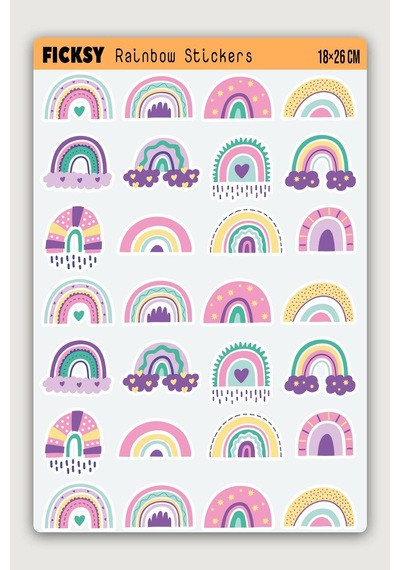 Gökkuşağı Sticker Seti - 28 Adet Etiket Çıkartma Diğer