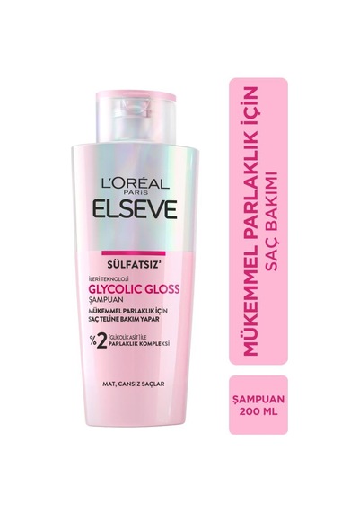 Elseve Glycolic Gloss Mükemmel Parlaklık Şampuan 200 ML + Saç Kremi 150 ML + Saç Tokası Elseve Glycolic Gloss Mükemmel Parlaklık Şampuan 200 ML + Saç Kremi 150 ML + Saç Tokası