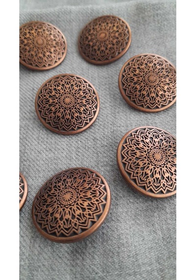 Antık Bakır Metal Düğme 25 Mm 9 Adet