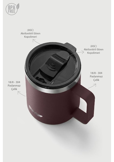 Stevig 1 Cap Daily Mug Kupa Çelik Termos 350 Ml Dark Plum St-266 Bordo