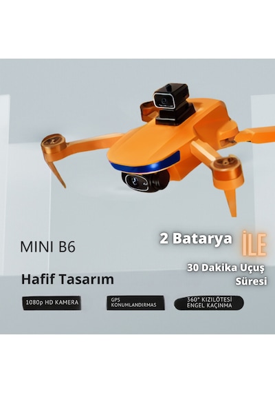 B6 Mini Drone 2Batarya ile 30Dakika Uçuş Beni Takip Et Gps 1080p Hd Çift Kamera 5g Wı-fı Engelden Kaçınma