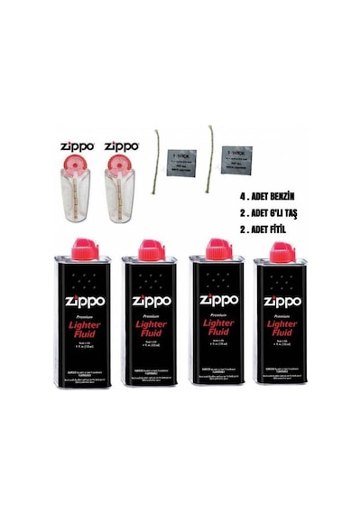 Zippo Benzin 4 Adet 2 Taş ve 2 Fitil 8'Li Set