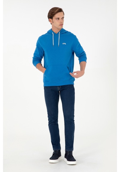 U.S. Polo Assn. Erkek Kapüşonlu Kobalt Basic Sweatshirt 50295149-VR077