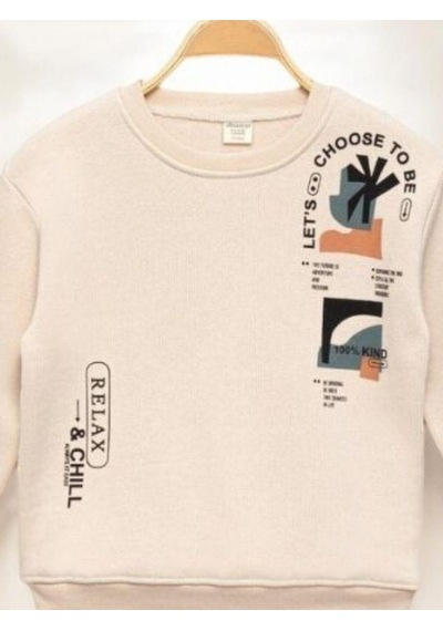 Zekids Erkek Çocuk 3 İplik Şardonlu Sweat-14275 Bej