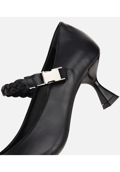 Hotiç Kadın Deri Siyah Örgü Bantlı İnce Topuklu Stiletto
