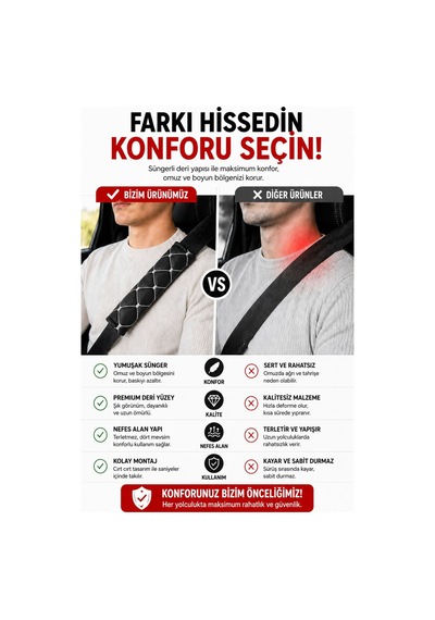 Her Araca Uygun Suni Deri Süngerli Emniyet Kemeri Pedi Gümüş
