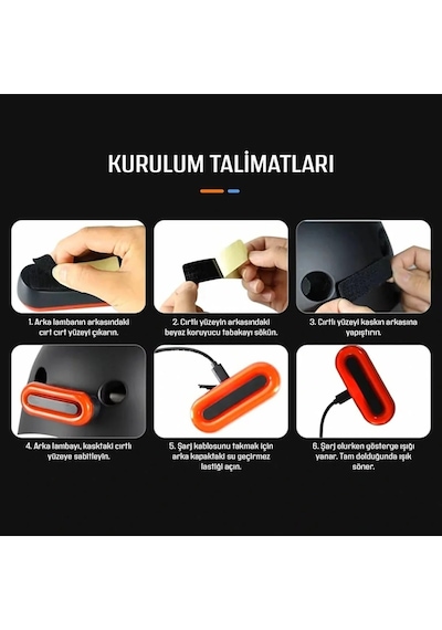 Kask Arkası Uyarı Led Işığı - Kask Ledi - Gece Kask Ledi Çok Renkli