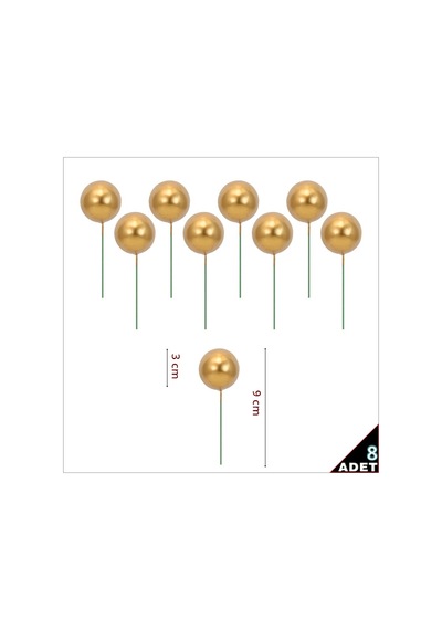 Çubuklu Süsleme Topu, 3cm X 8 Adet - Altın