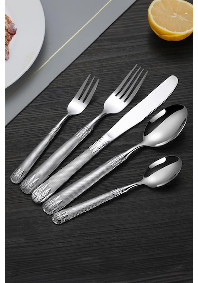 30 Parça 6 Kişilik Gri Çelik Yemek Kaşık Çatal Bıçak Set Cin740by Diğer