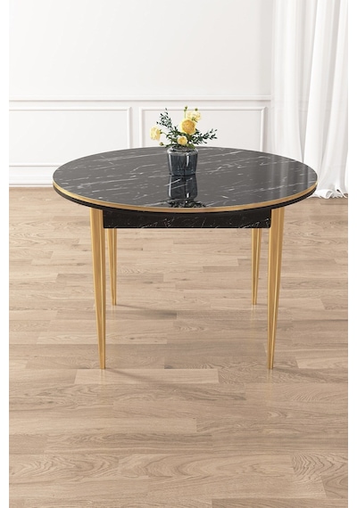 Canisa Osle Serisi 90 X 90 Sabit Yuvarlak Siyah Mermer Desen Mutfak Masası Siyah Mermer Desen Masa Gold Ayak Canisa Osle Serisi 90 X 90 Sabit Yuvarlak Siyah Mermer Desen Mutfak Masası Siyah Mermer Desen Masa Gold Ayak