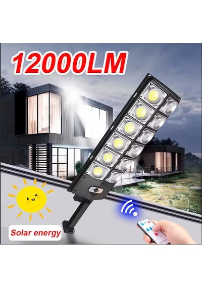 12000 Lümen 504 Led Güneş Enerjili Hareket Sensörlü Kumandalı Bahçe Sokak Garaj Ev Aydınlatma Lambası Işık Siyah