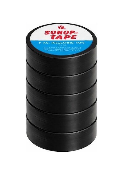 Sunup Sn-27918 Siyah 0.13x18 Mm İzole Pvc Elektrikçi Bant 5 Li Paket İzola Band Elektrik Bantı