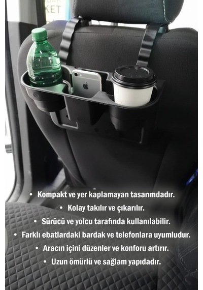 Dayanıklı Oto Koltuk Yanı Bardak Tutucu Ve Telefon Tutucu Pratik Araç İçi Eşya Düzenleyici Aparat