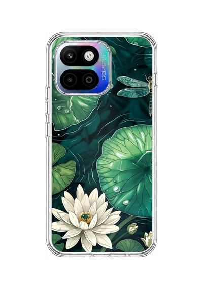General Mobile Gm 26 One 5g Uyumlu Yeşil Yapraklı Nilüfer Ve Yusufçuk Baskılı Silikon Kılıf
