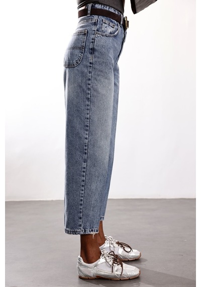 5in1Canpolat Açık Mavi Yüksek Bel Baggy Jean 3004 Açık  Mavi