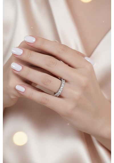 Valmont Accessories Ayarlanabilir Baget Kristal Taşlı Zarif Yüzük Işıltılı Kadın Yüzük Gümüş
