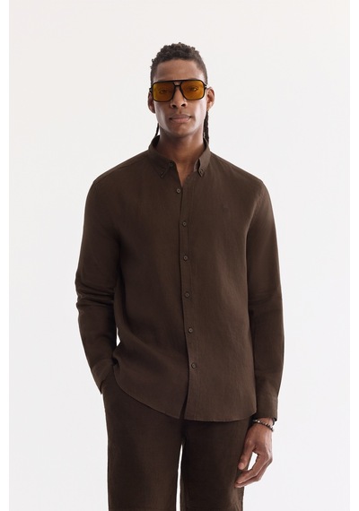 Avva Erkek Kahverengi Beli Lastikli %100 Keten Relaxed Fit Şort B003732 Kahve