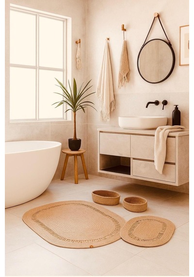 Jüt,hasır,4 Lü,banyo Paspas Takımı,bohem Tarzı Banyo Takımı,iskandinav Paspas/sepet Hasır Hasır