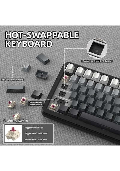 X85pro 75% Kablosuz Mekanik Klavye Tft Ekran, Gasket Yapı, Rgb Işıklandırma, Hot-swap, 4000mah Pil, Bt/2.4g/usb-c Üçlü Bağlantı, Qmk Desteği Moonlit Diğer X85pro 75% Kablosuz Mekanik Klavye Tft Ekran, Gasket Yapı, Rgb Işıklandırma, Hot-swap, 4000mah Pil, Bt/2.4g/usb-c Üçlü Bağlantı, Qmk Desteği Moonlit Diğer
