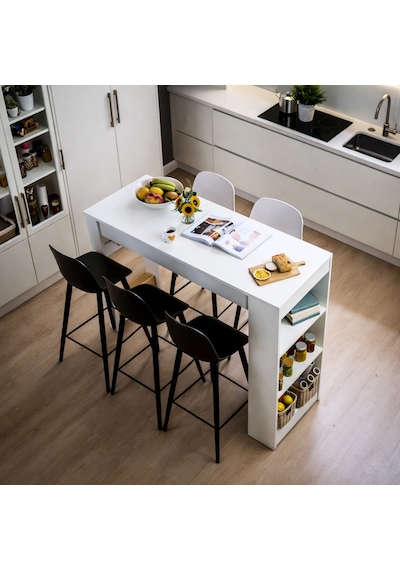 Solo Modern Ada Mutfak Masası Raflı Yemek Masası - Beyaz Beyaz