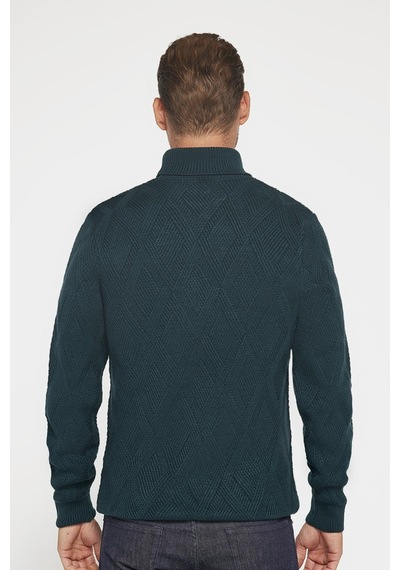 Tudors Slim Fit Dar Kesim Tam Balıkçı Yaka Desenli Yeşil Erkek Triko Triko Kazak-29717-yeşil Yeşil