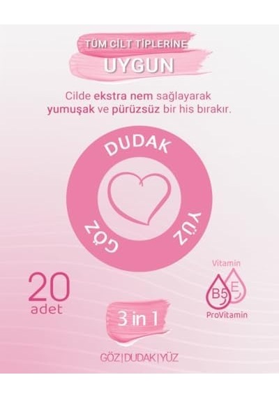 3 Ü 1 Arada Makyaj Temizleme Mendili Yüz, Göz & Dudak İçin, 240 Yaprak 12 Paket X 20 Li
