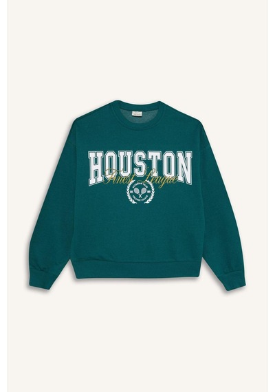 Defacto Kız Çocuk Relax Fit Bisiklet Yaka Baskılı Sweatshirt E8894a825augn1116 Yeşil