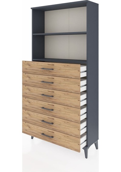 Arges Dolap 2 Raflı 6 Çekmeceli 88x30x182 Antrasit-çam Antrasit