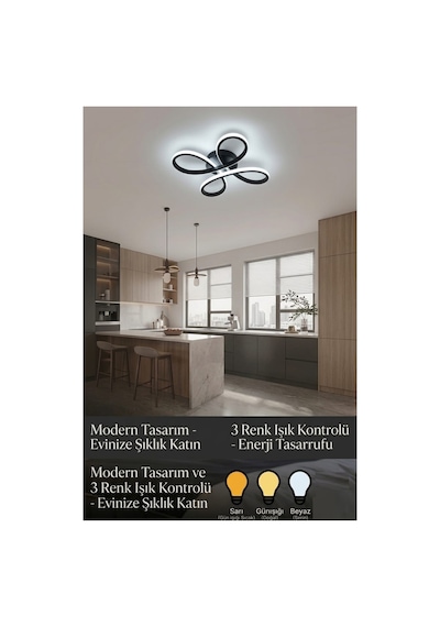 Daisy 4 Lü Siyah Avize Plafonyer 3 Renkli Modern Salon, Mutfak, Çocuk Odası, Antre Aydınlatma