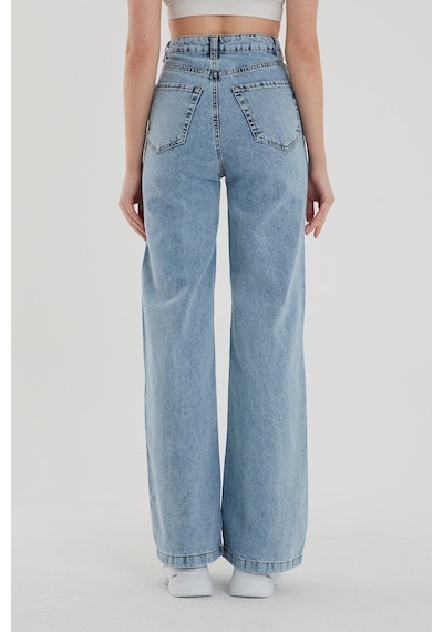 Lavajeans Naomi Açık Mavi Kar Yıkama Süper Yüksek Bel Bol Paça Denim Kot Pantolon Mavi