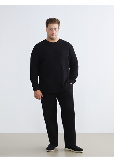 Lcwaıkıkı Classic Siyah Büyük Beden Bisiklet Yaka Erkek Sweatshirt