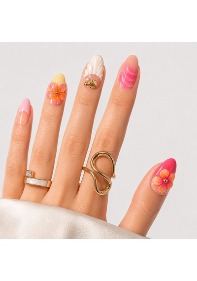 Renkli Nail Art Kısa Badem El Yapımı Jel Takma Tırnak Kkbd1783 L