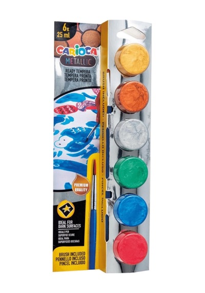 Carioca Tempera Sulu Boya Süper Yıkanabilir Fırçalı 25 Ml 6 Renk Metalik 40426 Çok Renkli
