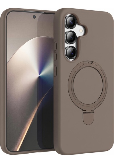 Microsonic Samsung Galaxy Uyumlu S25 Kılıf Aura Stant Magsafe Kahverengi -