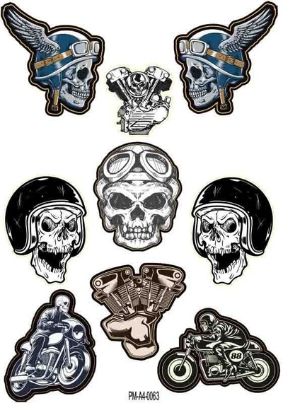 Kuru Kafa Motosiklet Dekor Tasarım A4 Çoklu Sticker Seti Diğer