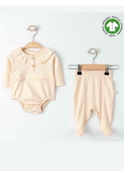 Zekids Bebek Bodyli Patikli Altlı İkili Organik Takım-15490 Krem
