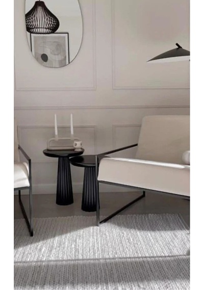 Ahşap 2 Li Set Fitilli Mantar Yan Sehpa Modern Siyah Renk Fiskos / Çiçeklik Zigon Siyah