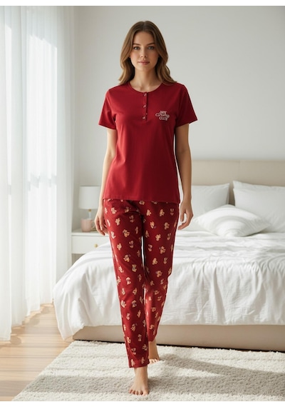 Mihra Kadın Compakt Penye Düğmeli Yaka Kısa Kol İnce Pijama Takımı 90783k - 1 Adet Kırmızı Mihra Kadın Compakt Penye Düğmeli Yaka Kısa Kol İnce Pijama Takımı 90783k - 1 Adet Kırmızı