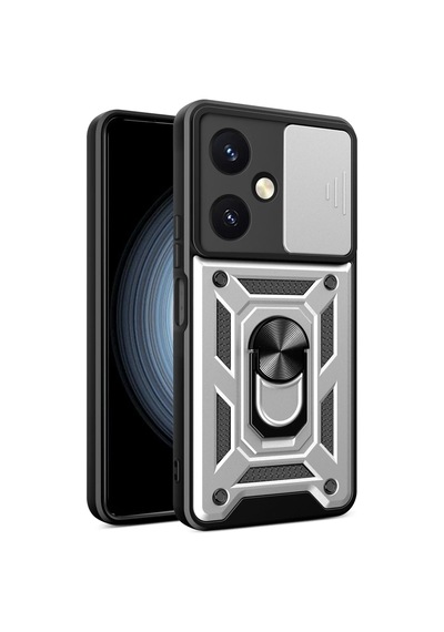 Vivo Y27 Uyumlu Kılıf Pars Lens Yüzüklü Silikon - Gümüş