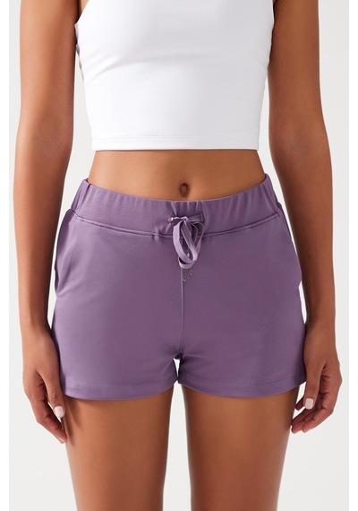 Los Ojos Kadın Lila Cepli Beli Lastikli Basic Fit Spor Şort Shorts Lila