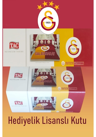 Lisanslı Galatasaray Parçalı Logo Pamuk Çift Kişilik Nevresim Takımı Çok Renkli Renkli