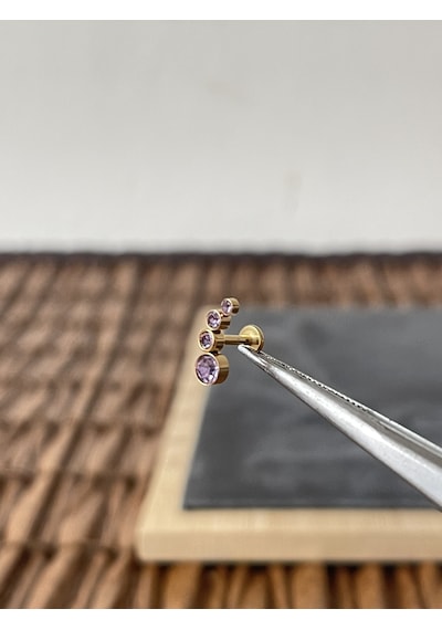%100 Cerrahi Çelik Dörtlü Mor Taş Altın Tragus Heli X Conch Piercing Mor