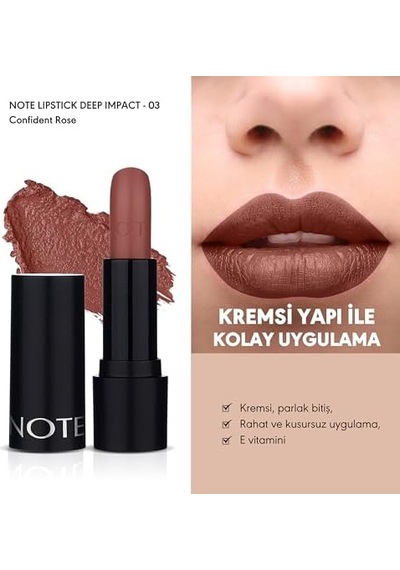 Deep Lipstick 03 Confident Rose Kremsi Dokulu Yarı Parlak Ruj, Nude 0